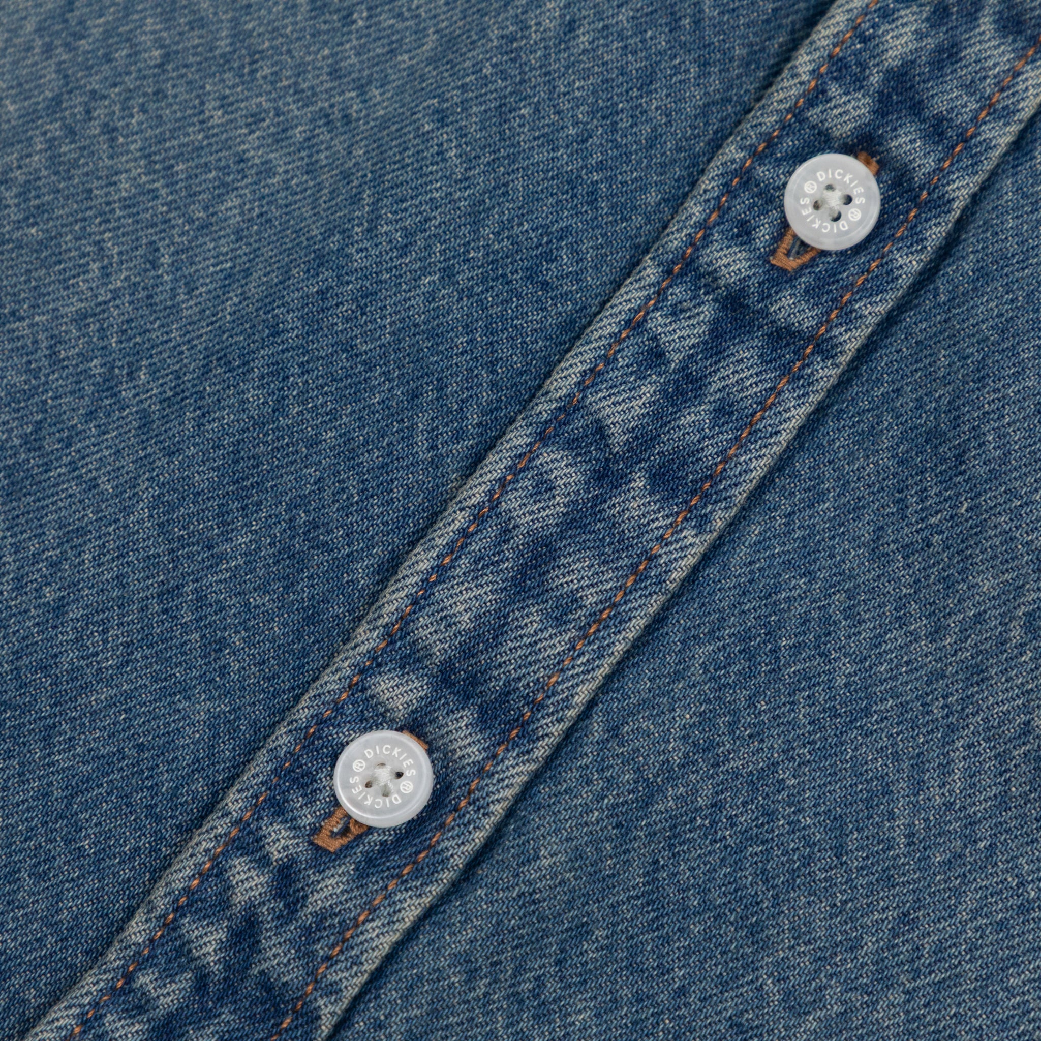 DICKIES Mechanic Denim Long Sleeve Shirt in KHAKI TINTED BLUE