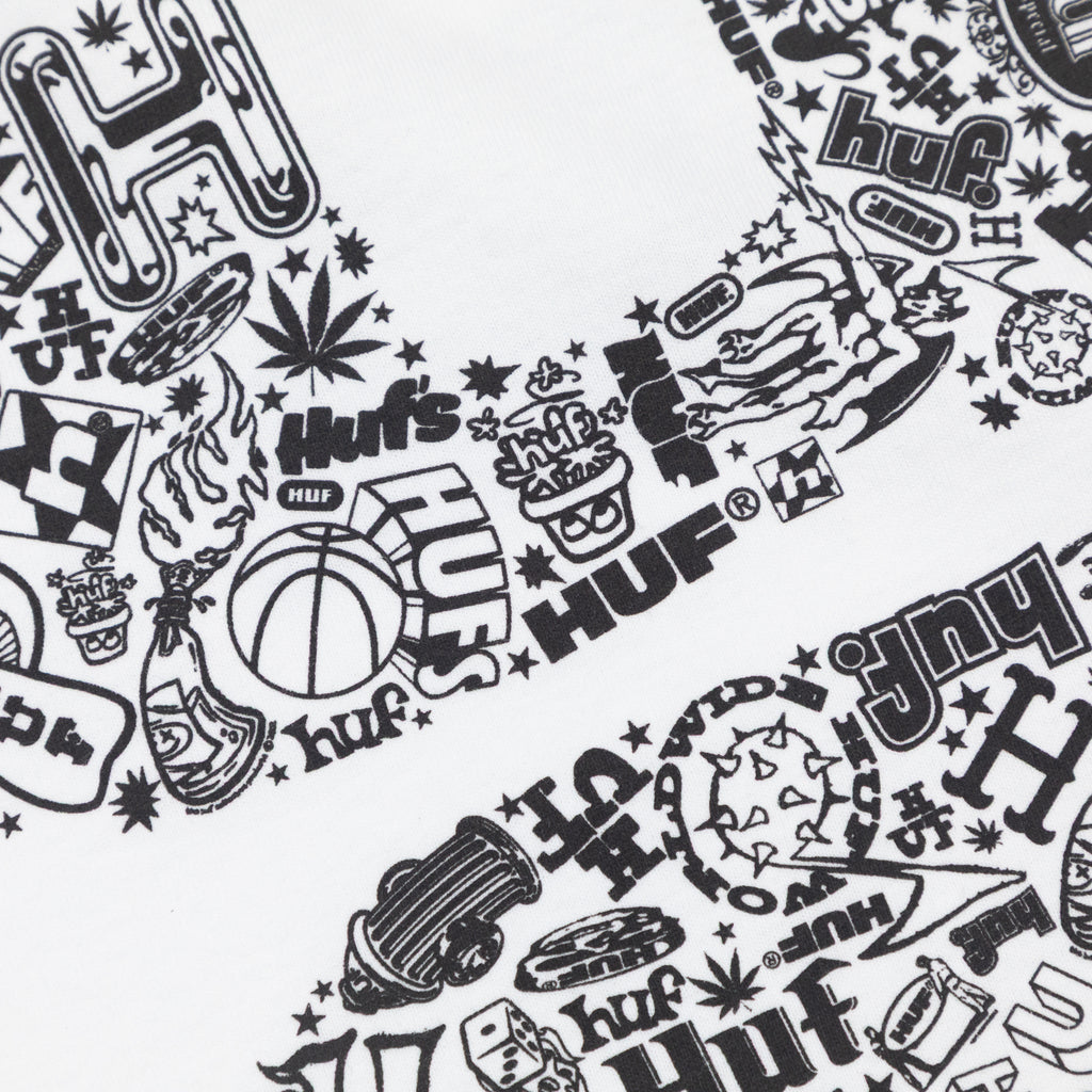 close up of back graphic design huf metablast tshirt