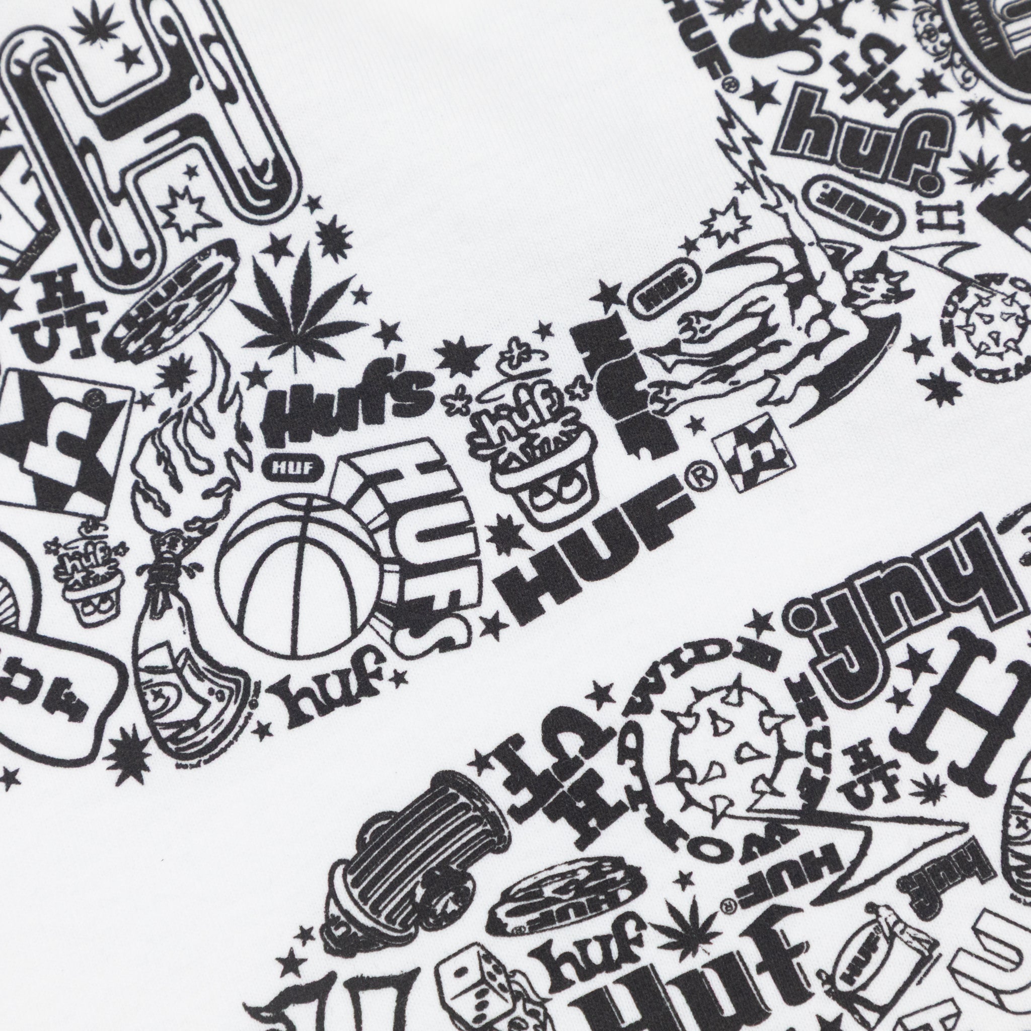 close up of back graphic design huf metablast tshirt