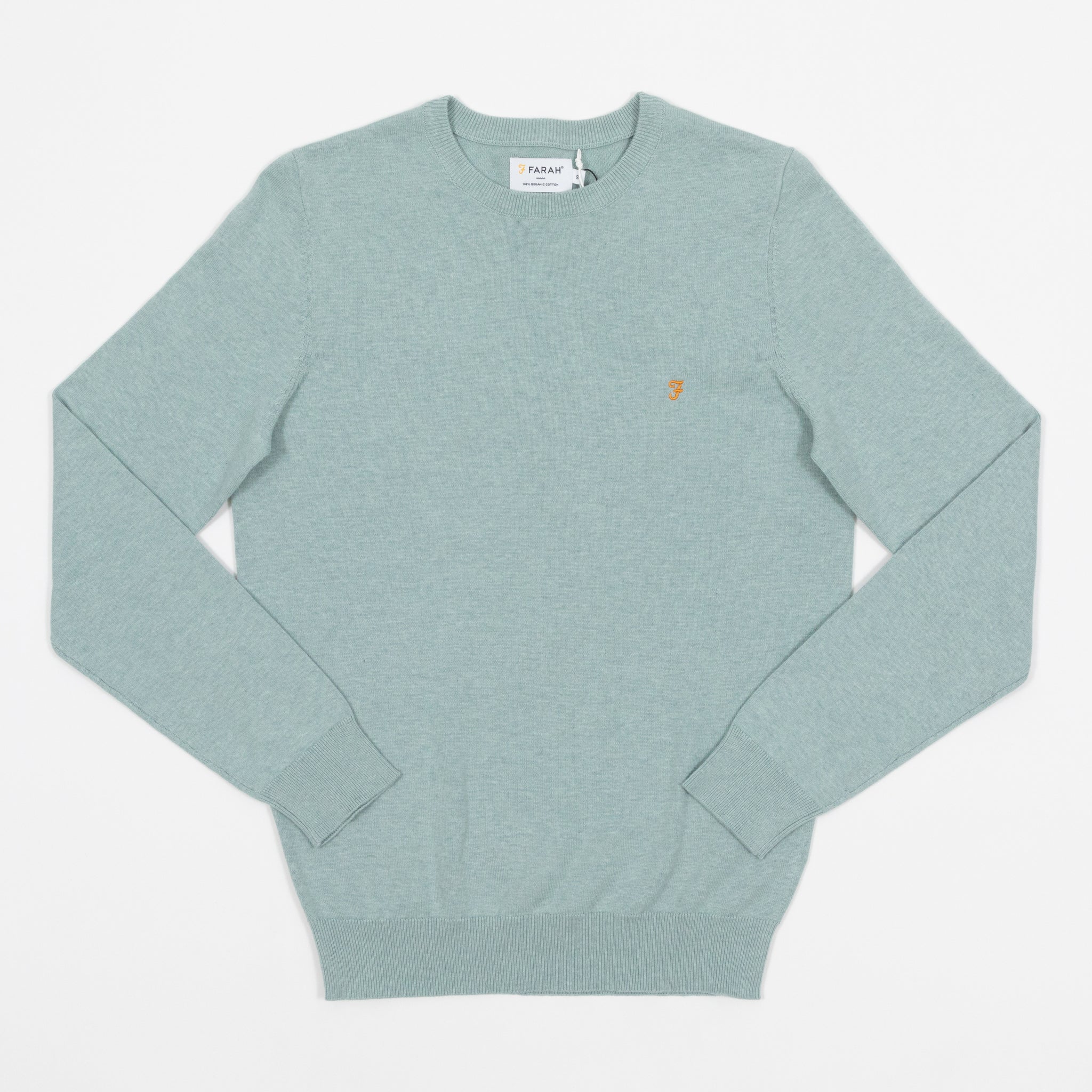 FARAH Mullen Knit Cotton Sweater in GROVE GREEN