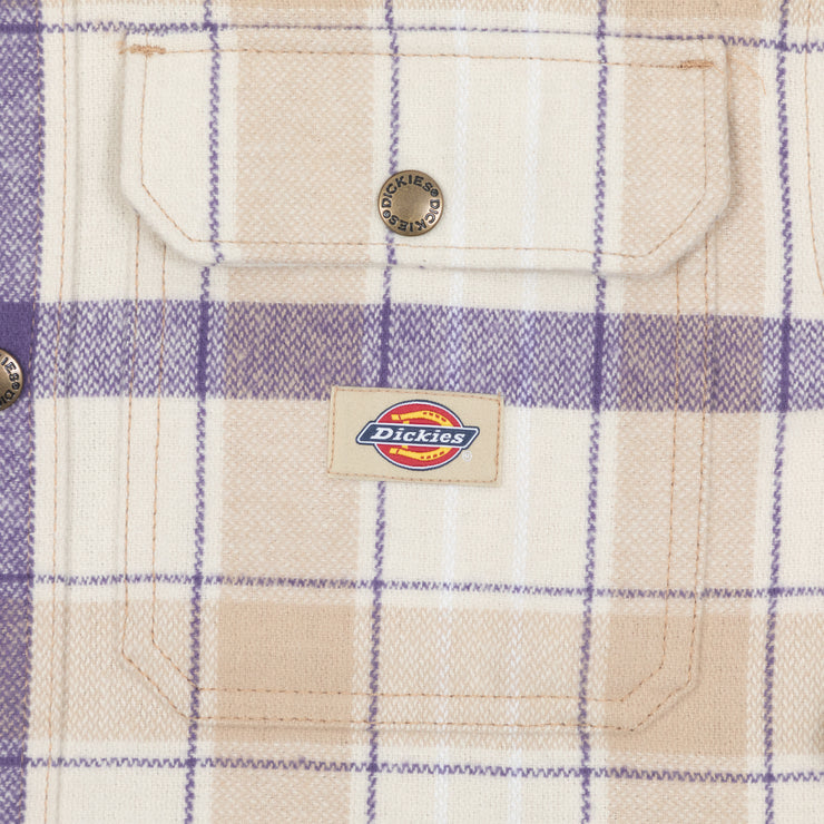 DICKIES Nimmons Long Sleeve Check Shirt in CREAM & PURPLE