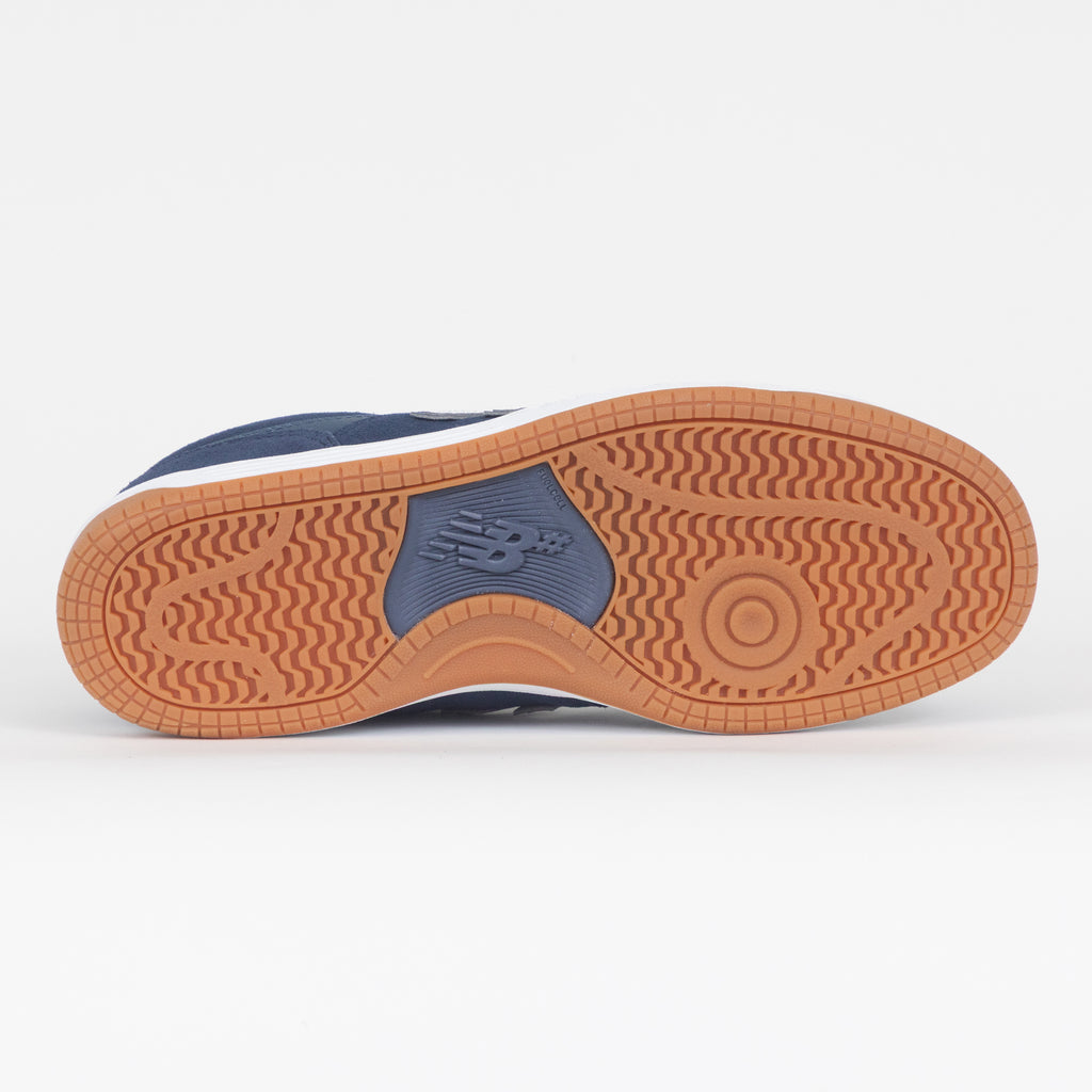 Close-up of new balance trainer sole with a brand logo on a white background