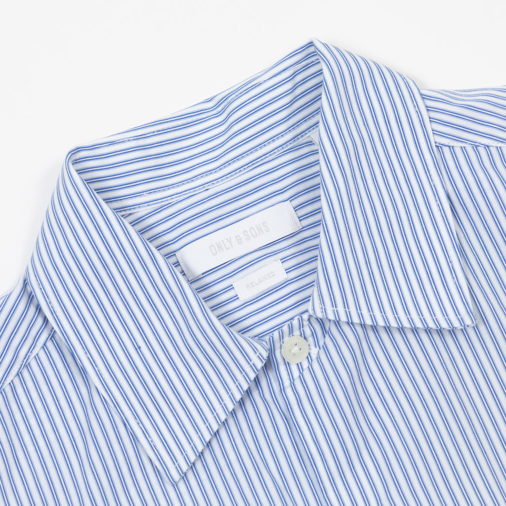 ONLY & SONS Pinstripe Relaxed Fit Long Sleeve Shirt in BLUE