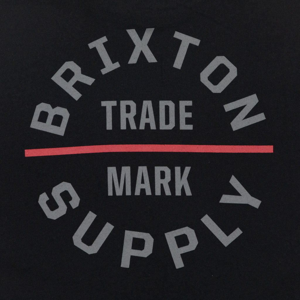 close up of back graphic print on brixton oath t-shirt