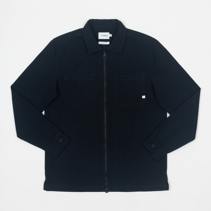 FARAH Olmes Zip Up Overshirt in TRUE NAVY