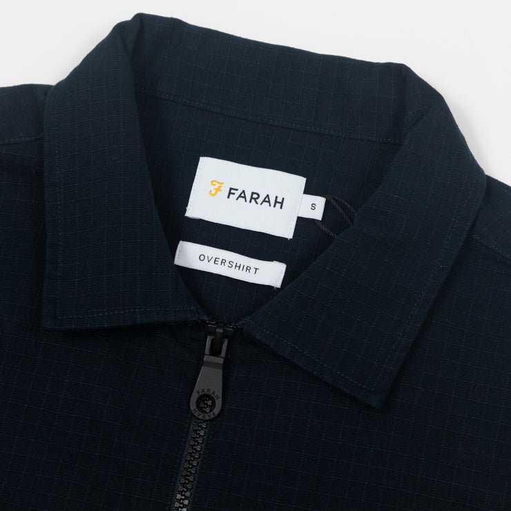 FARAH Olmes Zip Up Overshirt in TRUE NAVY