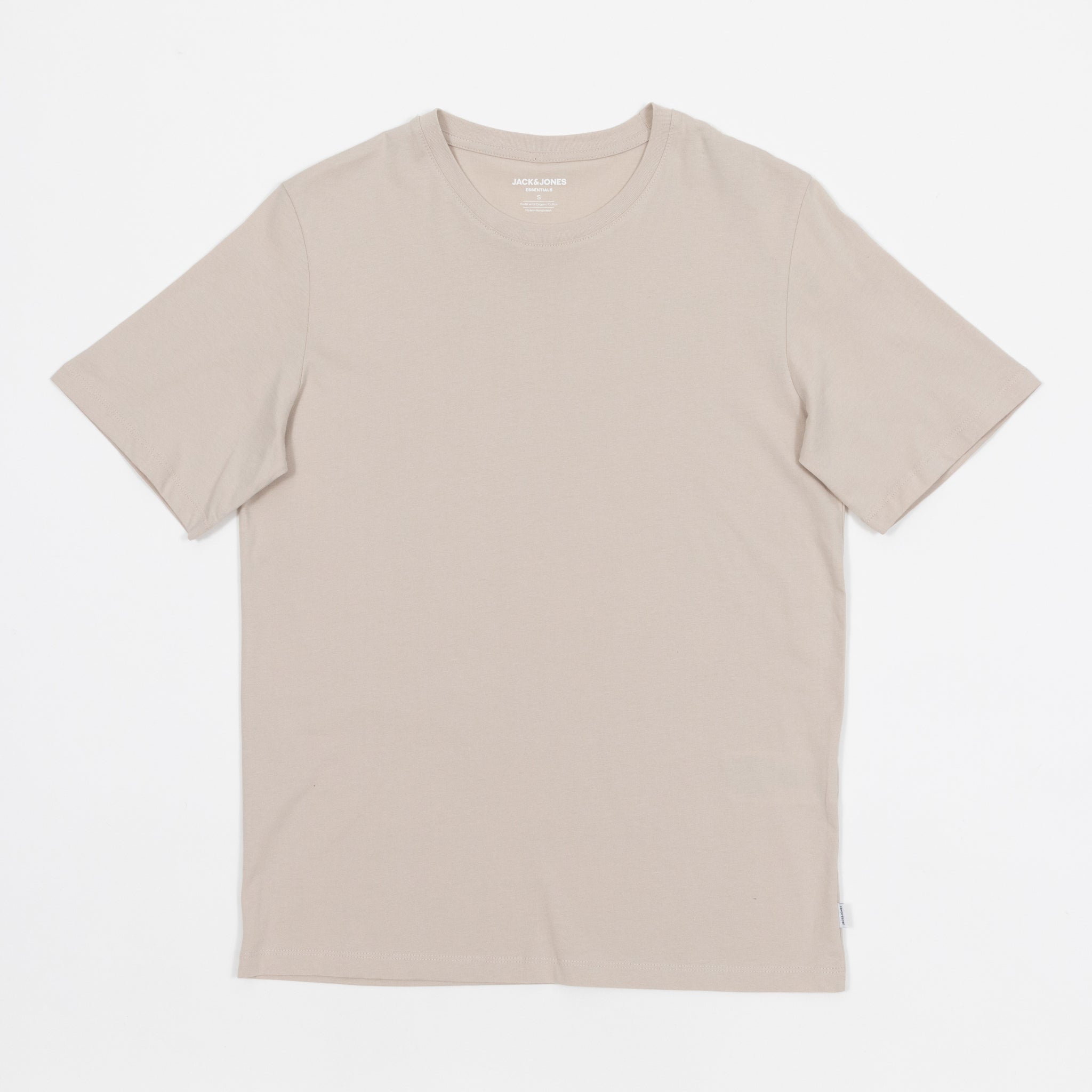 JACK & JONES Organic Cotton Basic Slim T-Shirt in BEIGE