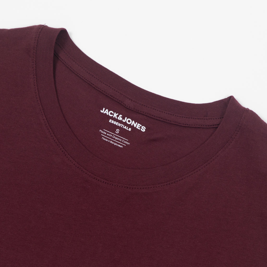 JACK & JONES Organic Cotton Basic Slim T-Shirt in BURGUNDY