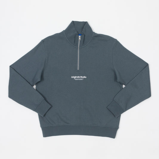 JACK & JONES Originals Studio Quarter Zip in STORMY BLUE