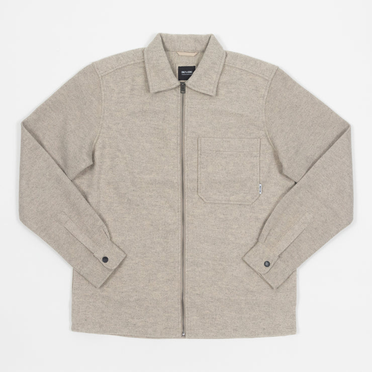 ONLY & SONS Oversized Zipped Shirt Jacket in GREY & BEIGE