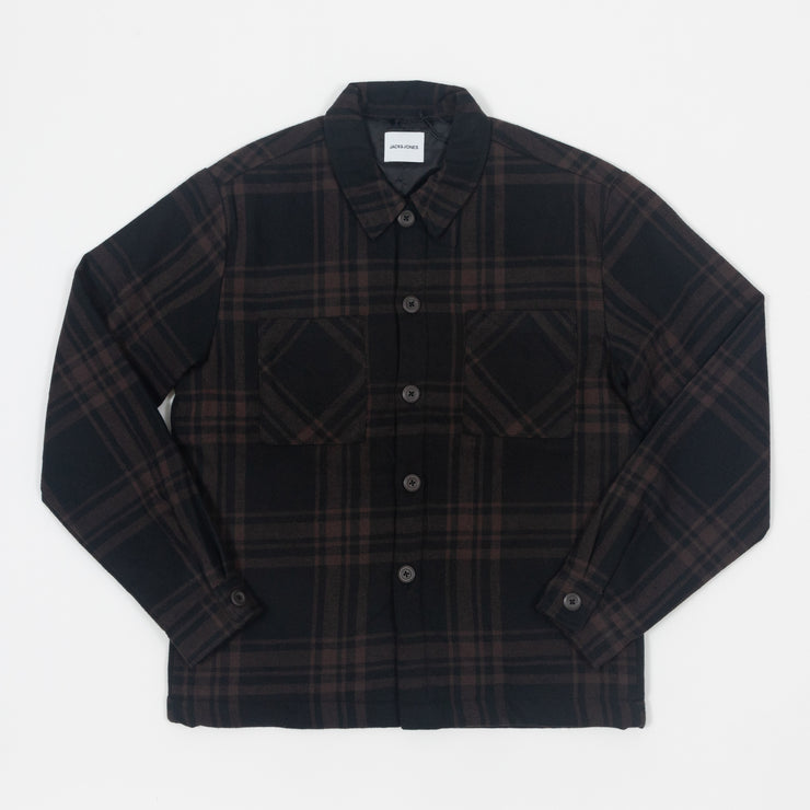 JACK & JONES Padded Check Overshirt Jacket in BROWN & BLACK