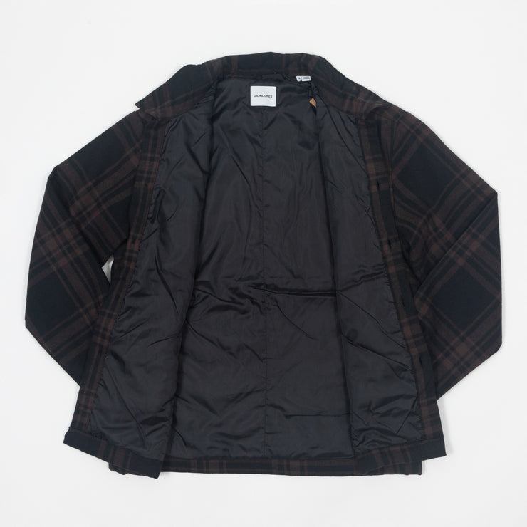 JACK & JONES Padded Check Overshirt Jacket in BROWN & BLACK