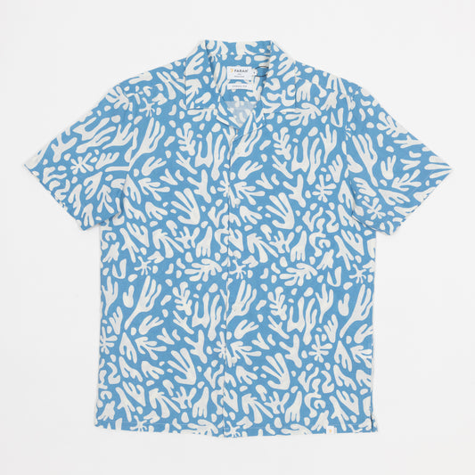 FARAH Colbert Reef Pattern Shirt in BLUE & WHITE