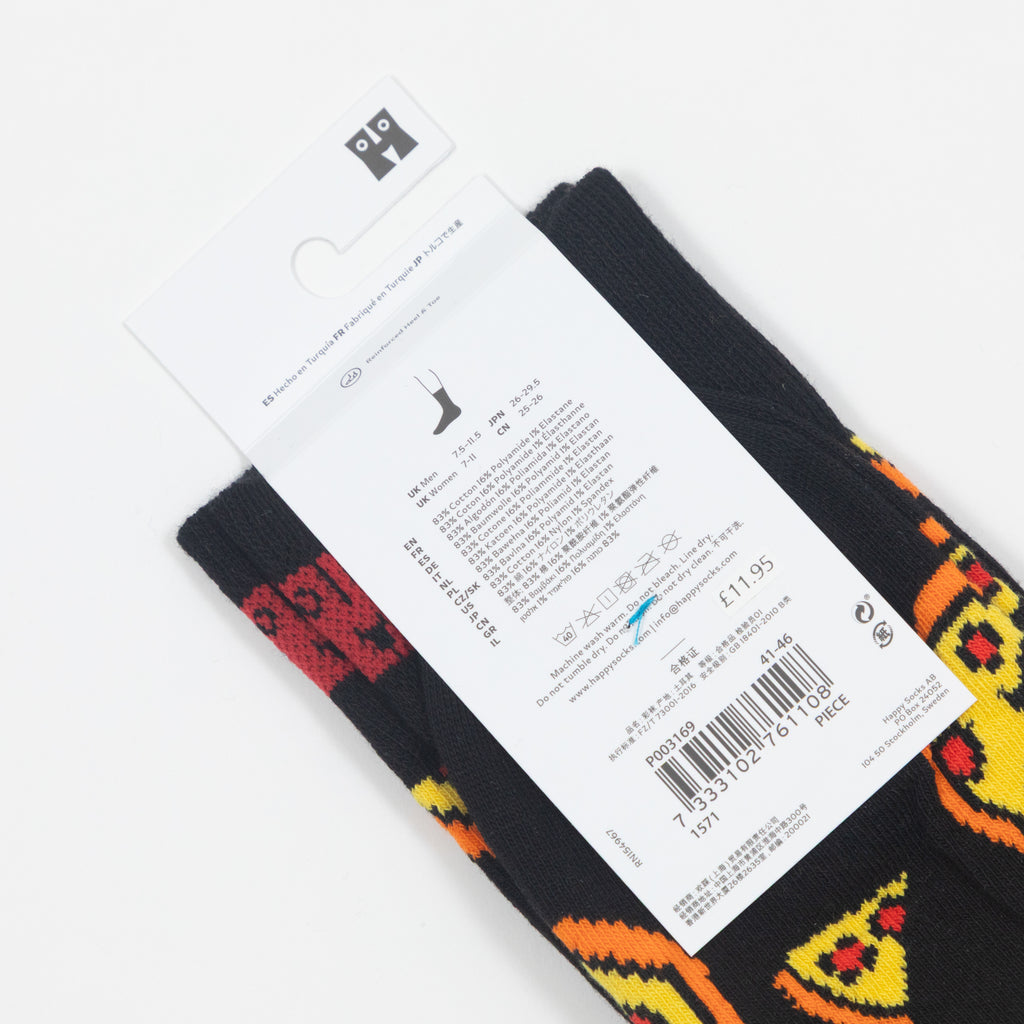HAPPY SOCKS Pixelated Pizza Socks in BLACK