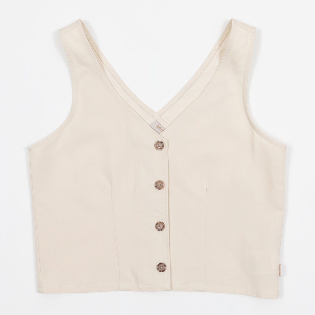 Womens BRIXTON Polanco Button Down Tank Top Waist Coat in CREAM