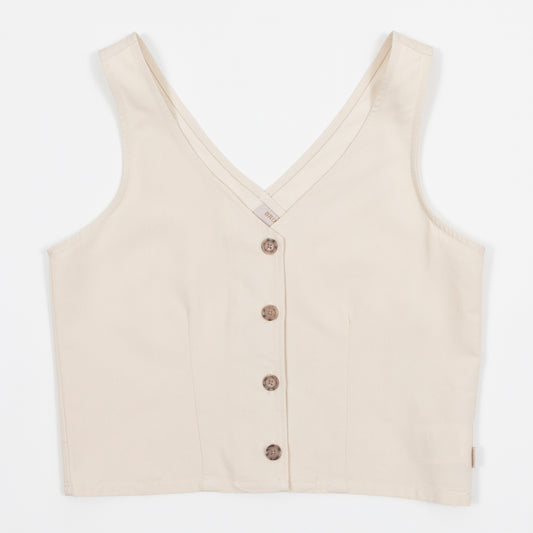 Womens BRIXTON Polanco Button Down Tank Top Waist Coat in CREAM