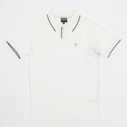BRIXTON Proper Slub Short Sleeved Polo in OFF WHITE & GREEN