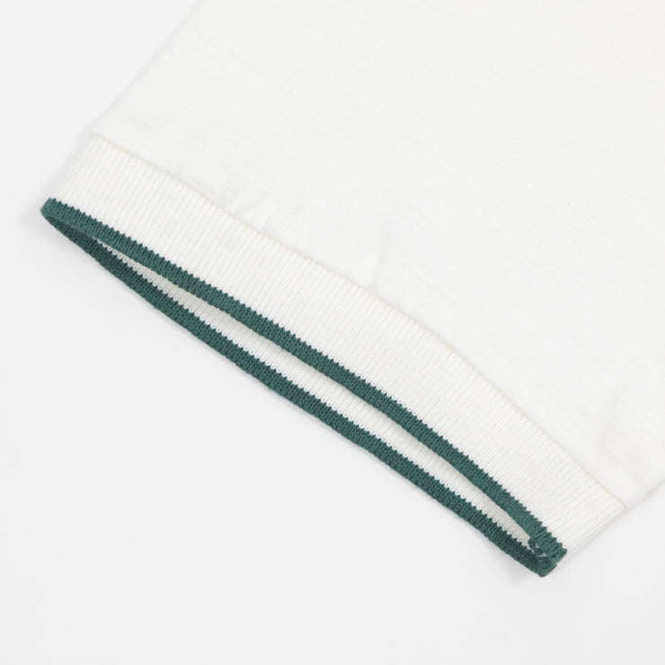 BRIXTON Proper Slub Short Sleeved Polo in OFF WHITE & GREEN