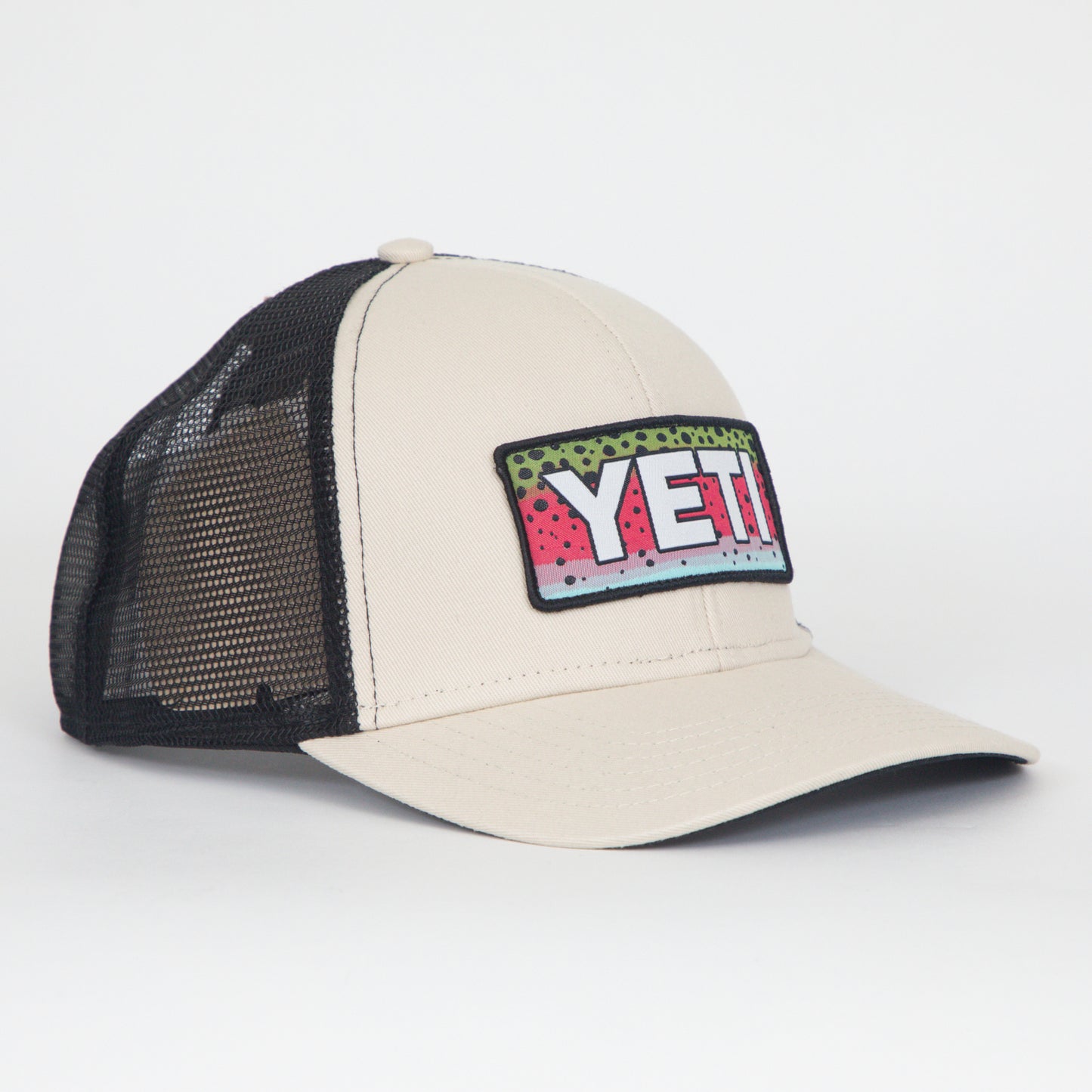 YETI Rainbow Trout Logo Trucker Cap in CREAM