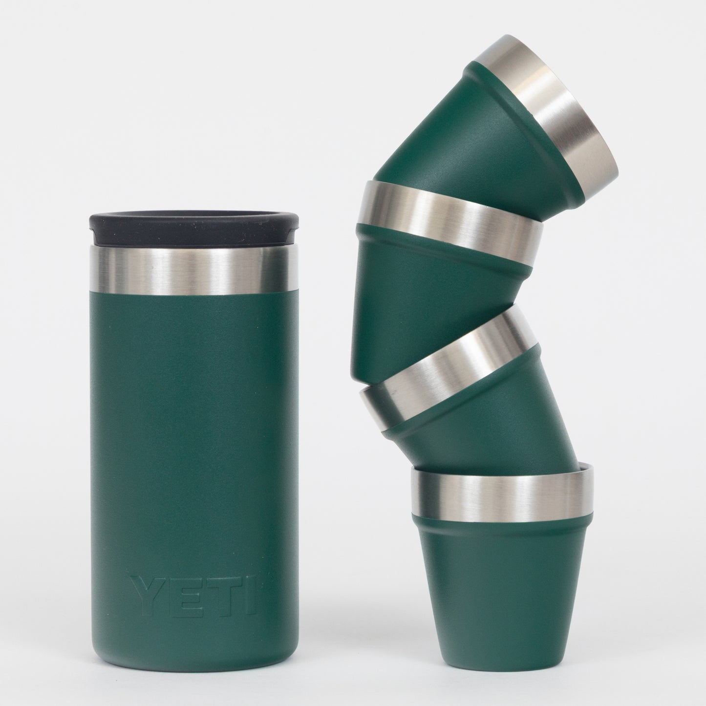 Yeti black forest green shot glasses stackable with closed container