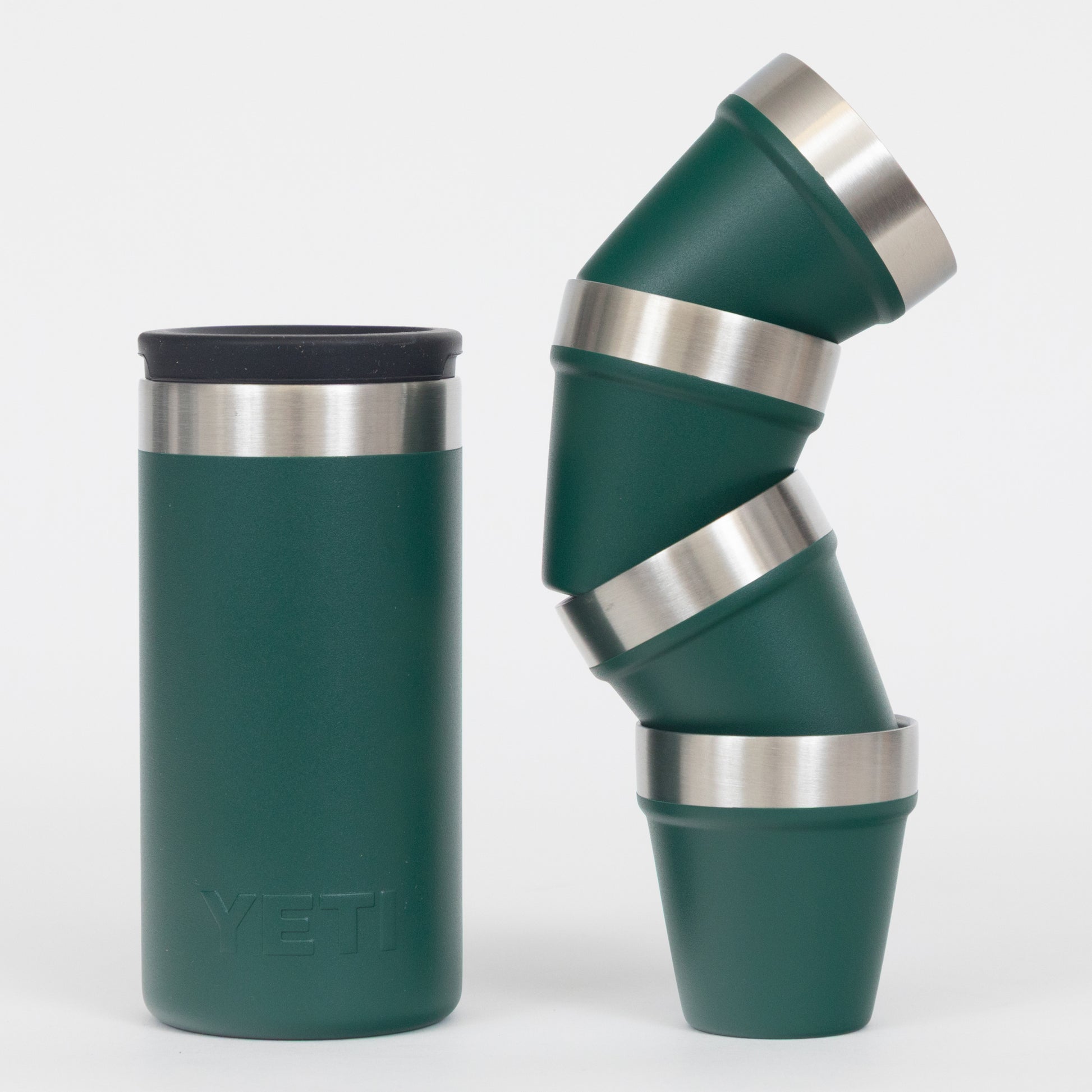 Yeti black forest green shot glasses stackable with closed container