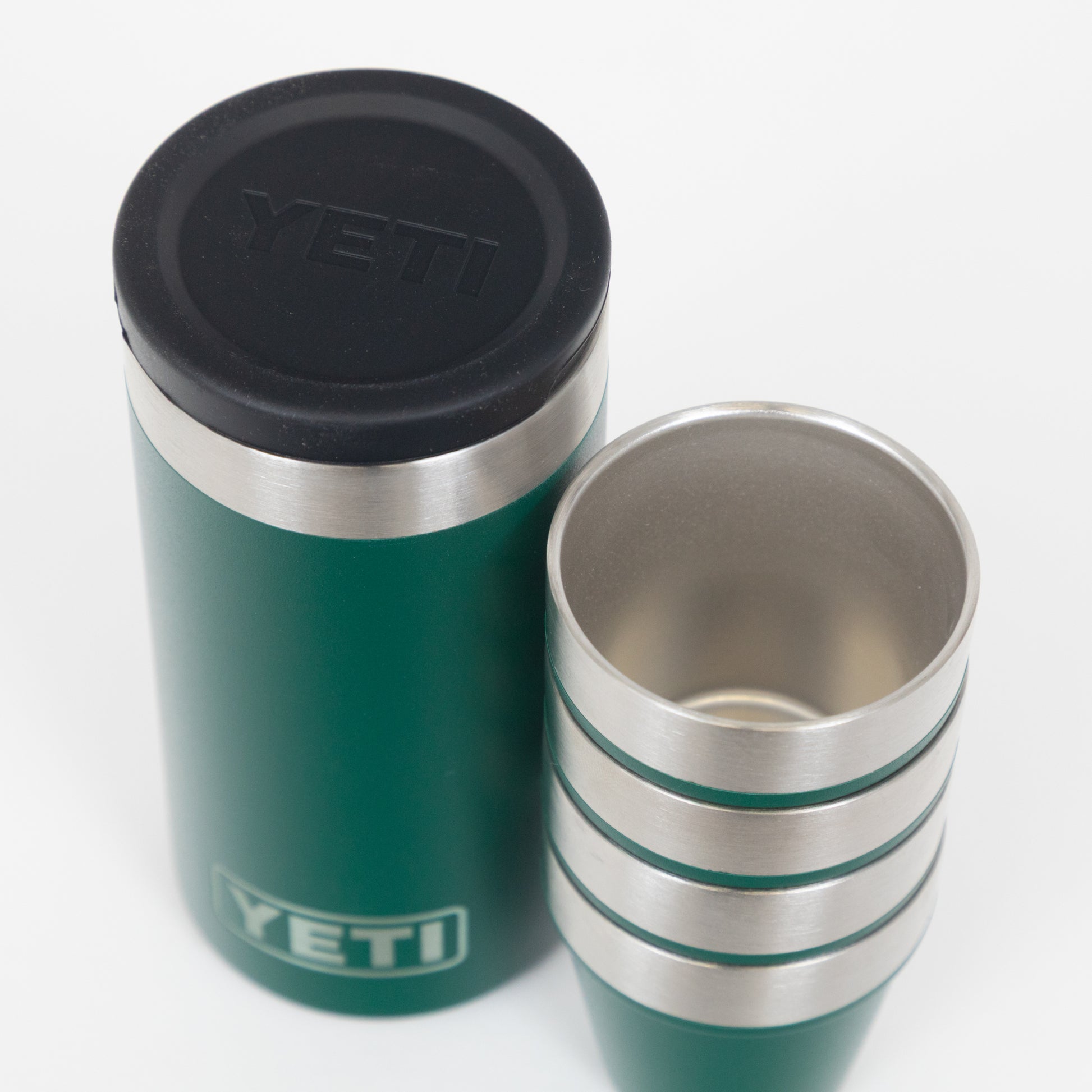 Yeti shot glasses black forest green and container