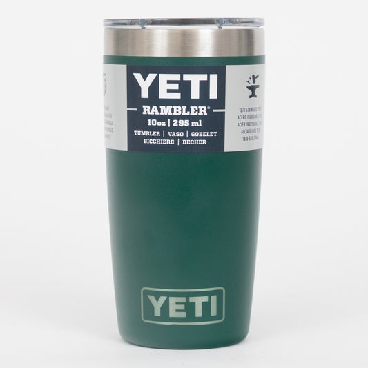 Green YETI Rambler tumbler on a white background