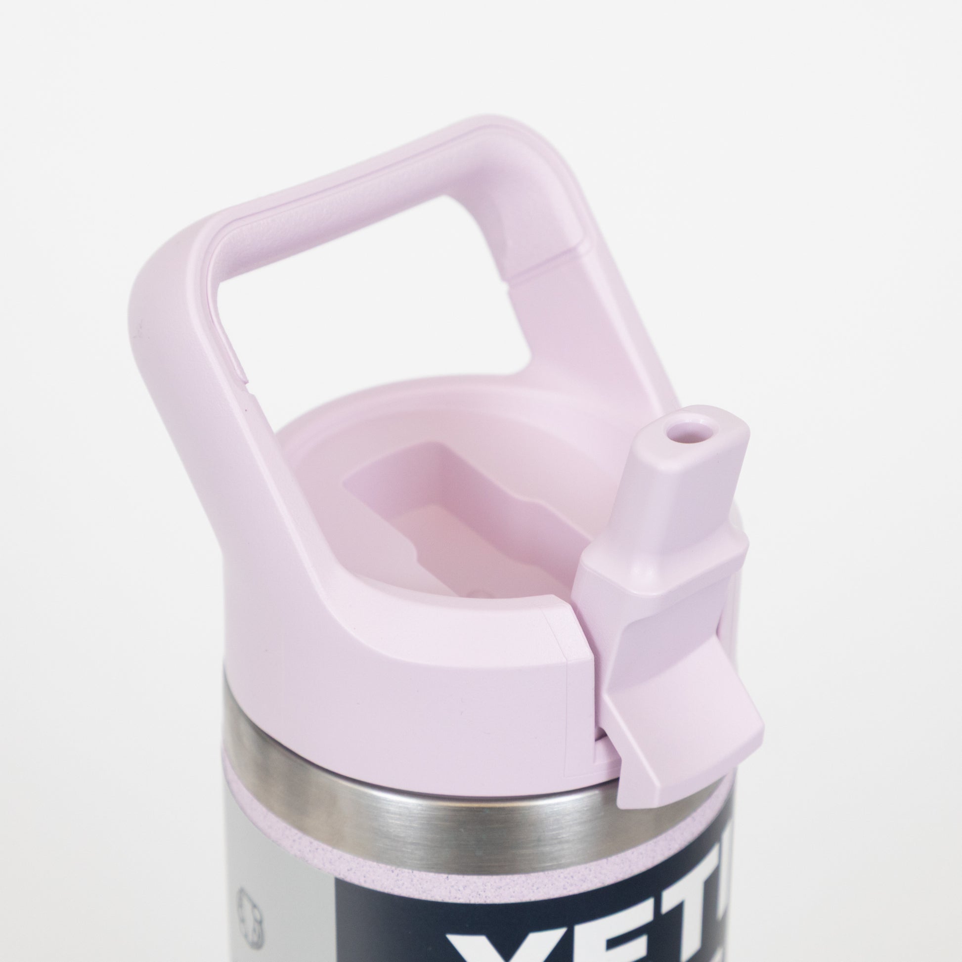 yeti pink water bottle with straw lid open