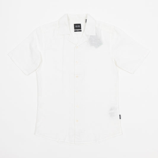 ONLY & SONS Resort Linen Short Sleeve Shirt in WHITE