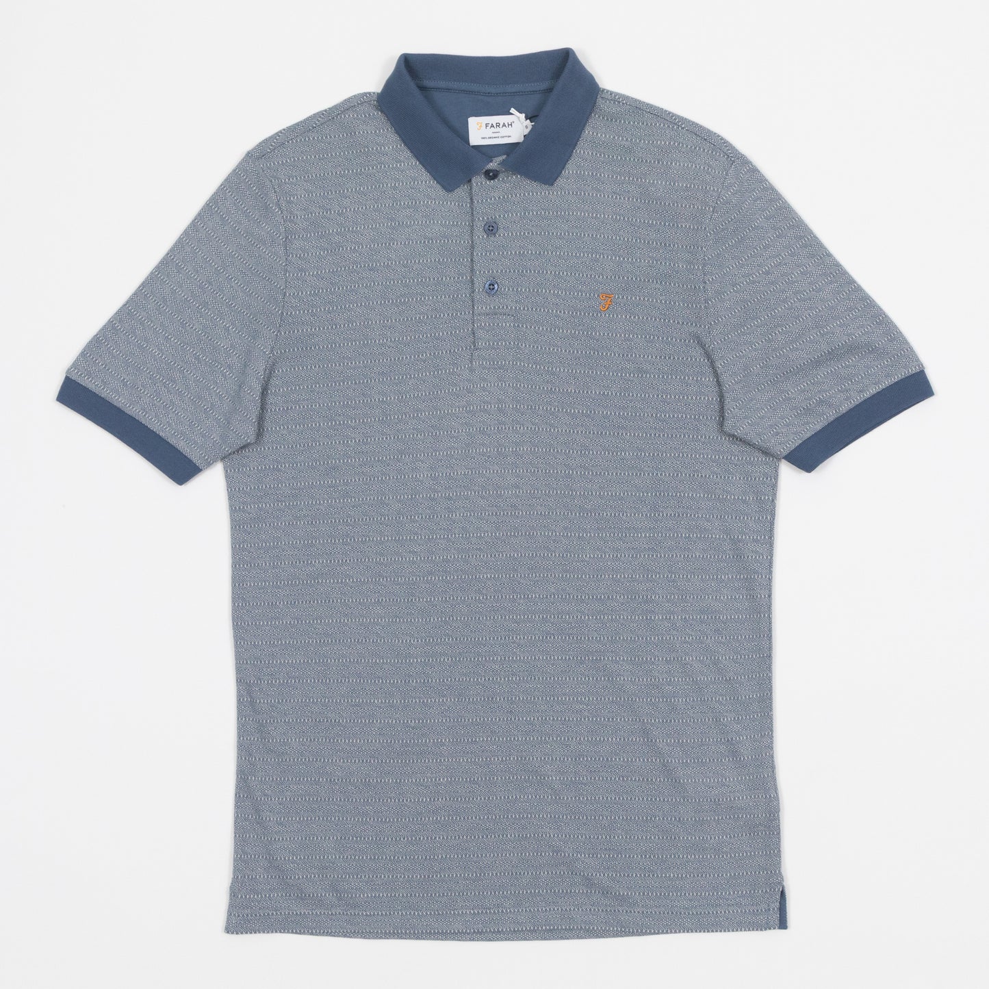 FARAH Sefton Textured Short Sleeve Polo Shirt in Riverbed Blue