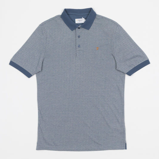 FARAH Sefton Textured Short Sleeve Polo Shirt in Riverbed Blue