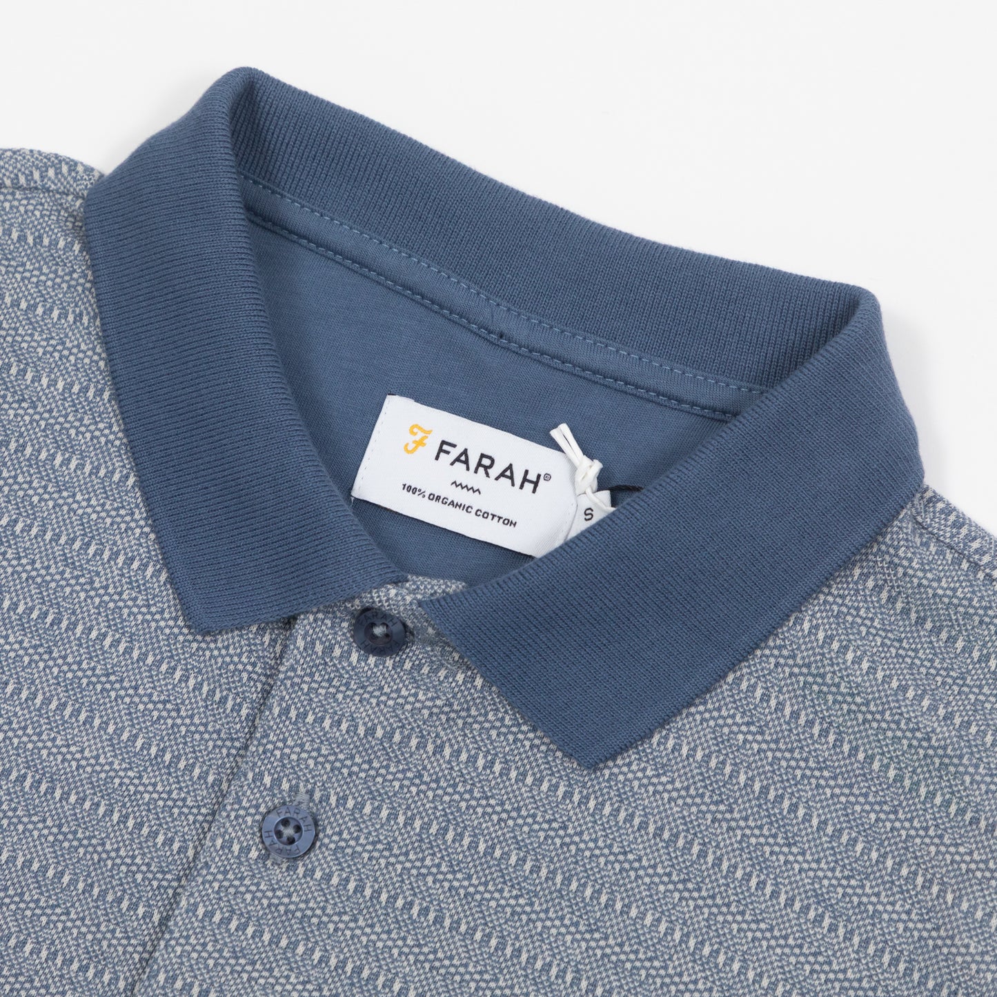FARAH Sefton Textured Short Sleeve Polo Shirt in Riverbed Blue
