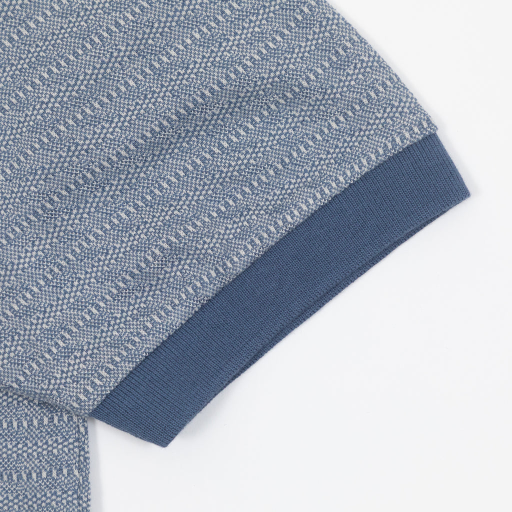 FARAH Sefton Textured Short Sleeve Polo Shirt in Riverbed Blue