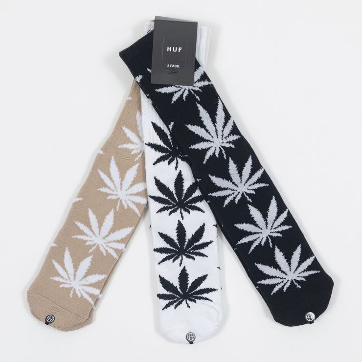 HUF Set 3 Pack Plantlife Socks in BLACK, WHITE & CREAM
