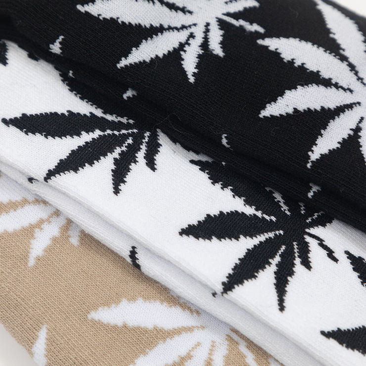 HUF Set 3 Pack Plantlife Socks in BLACK, WHITE & CREAM