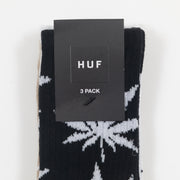 HUF Set 3 Pack Plantlife Socks in BLACK, WHITE & CREAM