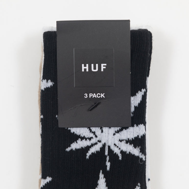 HUF Set 3 Pack Plantlife Socks in BLACK, WHITE & CREAM