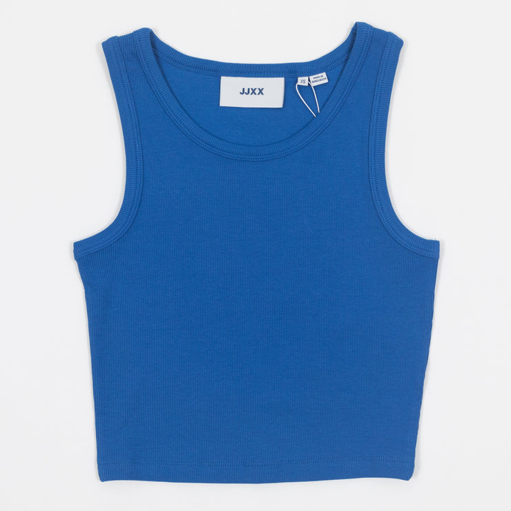 Womens JJXX Sleeveless Rib Crop Top in BLUE