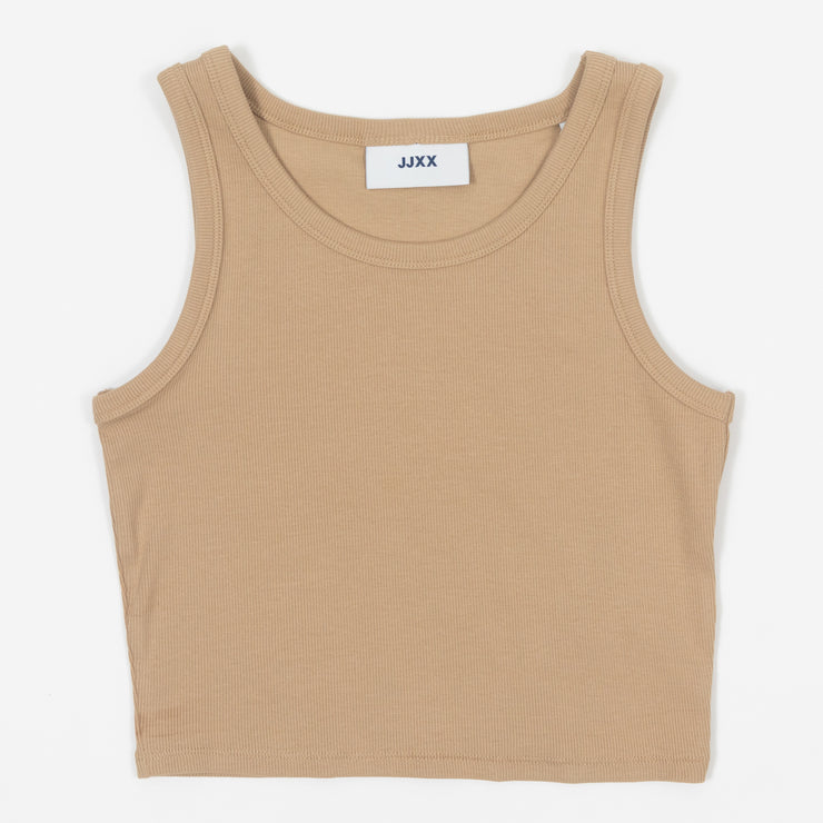 Womens JJXX Sleeveless Rib Crop Top in BEIGE