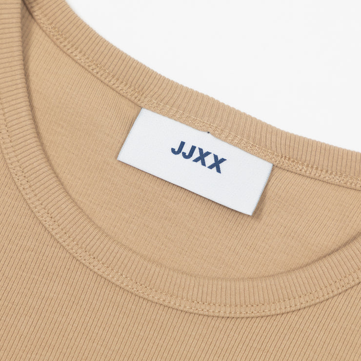 Womens JJXX Sleeveless Rib Crop Top in BEIGE