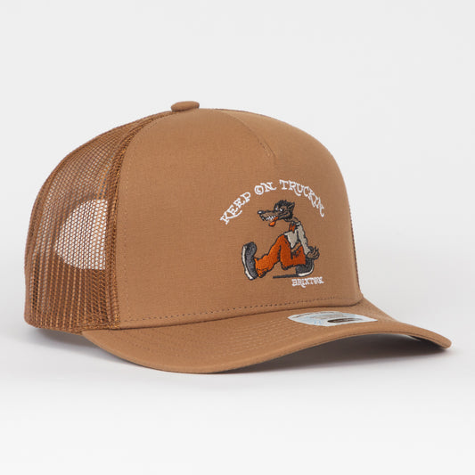 brixton stride trucker hat brown front view