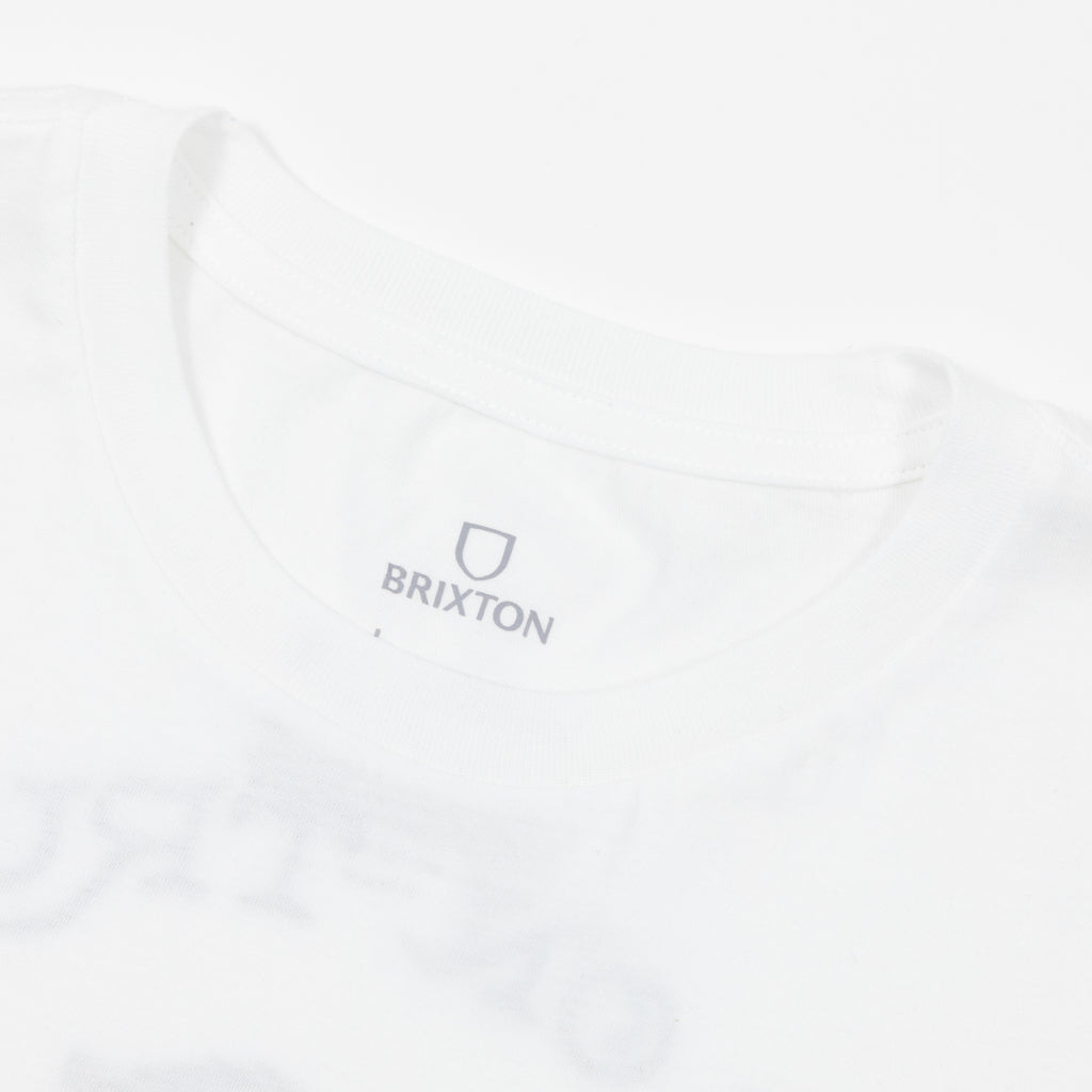 crew neck close up on brixton white t-shirt