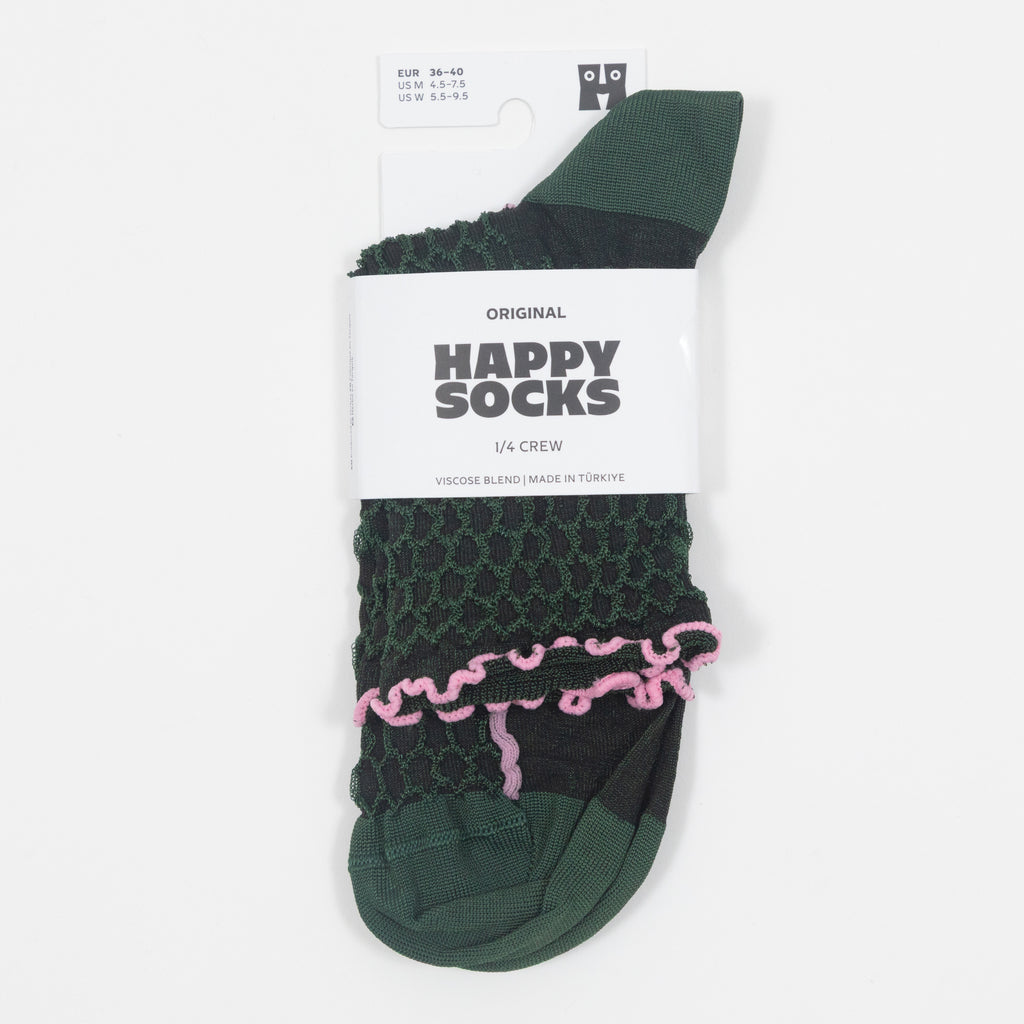 HAPPY SOCKS Structure Slinky Qtr Crew Socks in GREEN