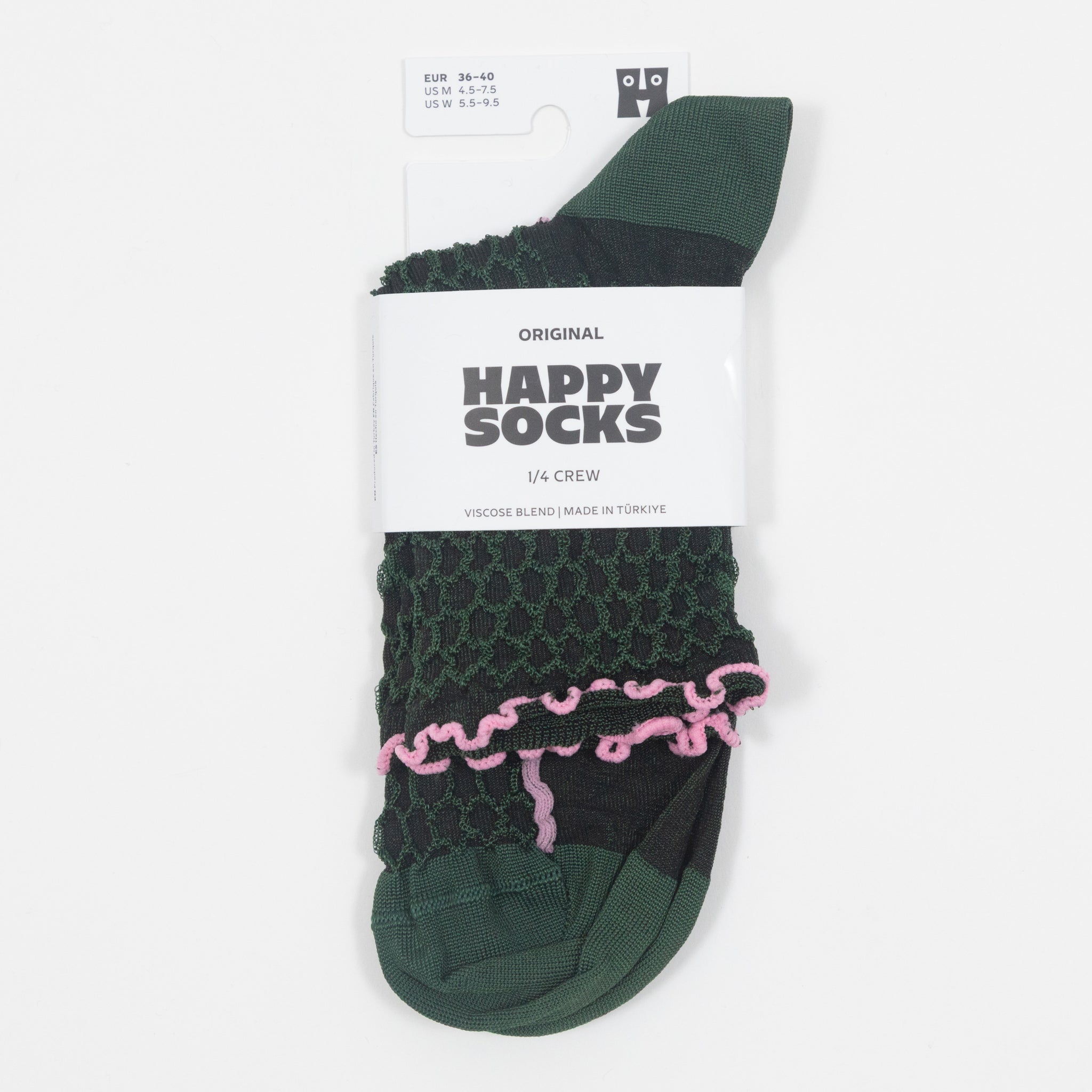 HAPPY SOCKS Structure Slinky Qtr Crew Socks in GREEN
