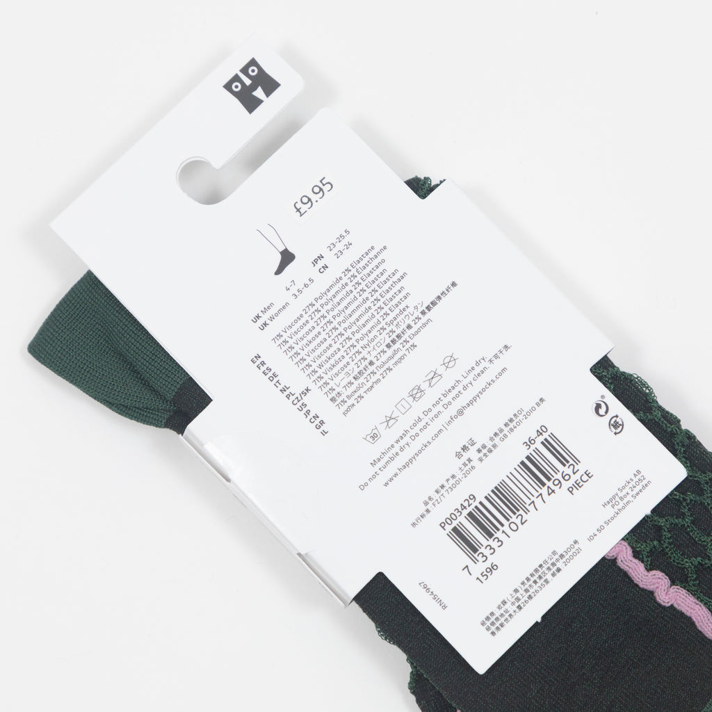 HAPPY SOCKS Structure Slinky Qtr Crew Socks in GREEN