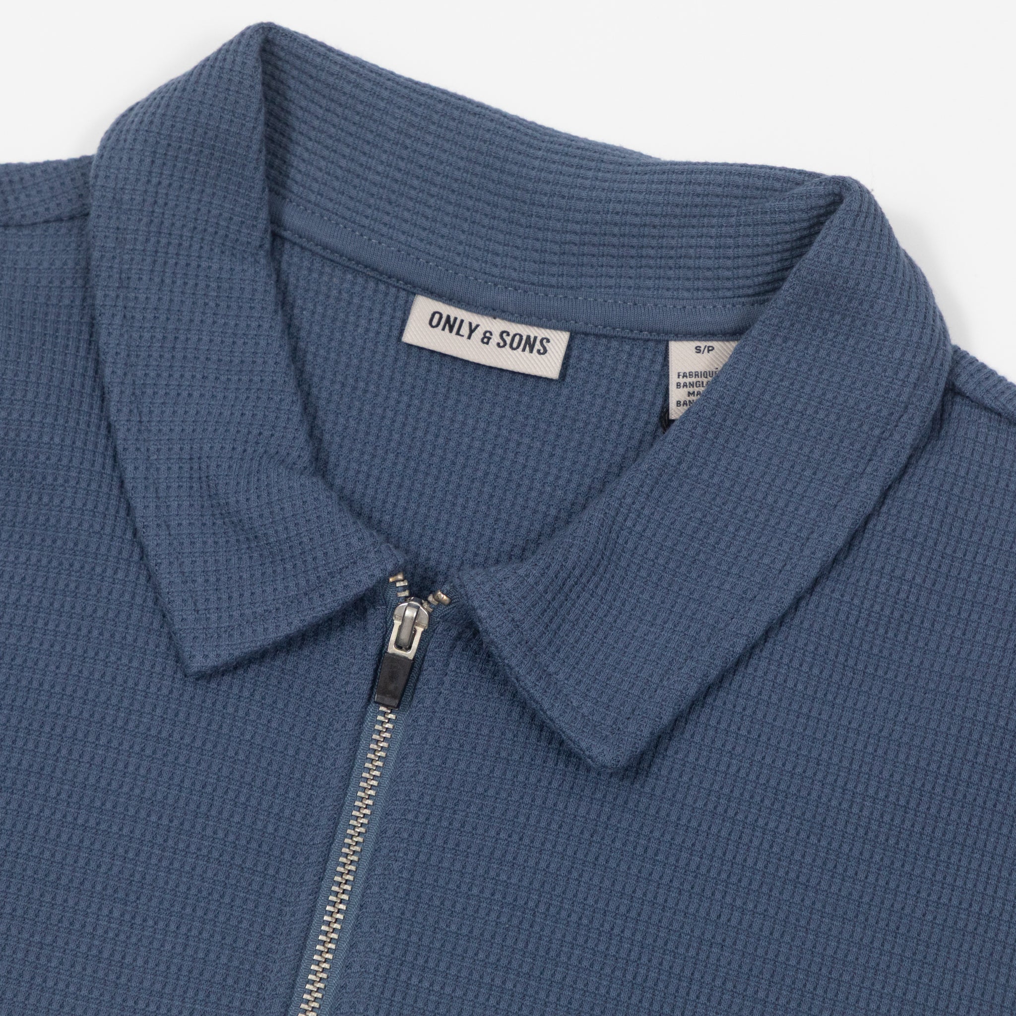 only and sons waffle knit polo shirt quarter zip