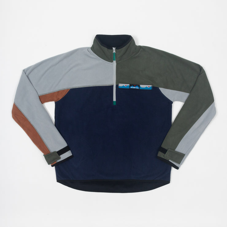 KAVU Winter Throwshirt Fleece Pullover in BLUE, GREEN & GREY