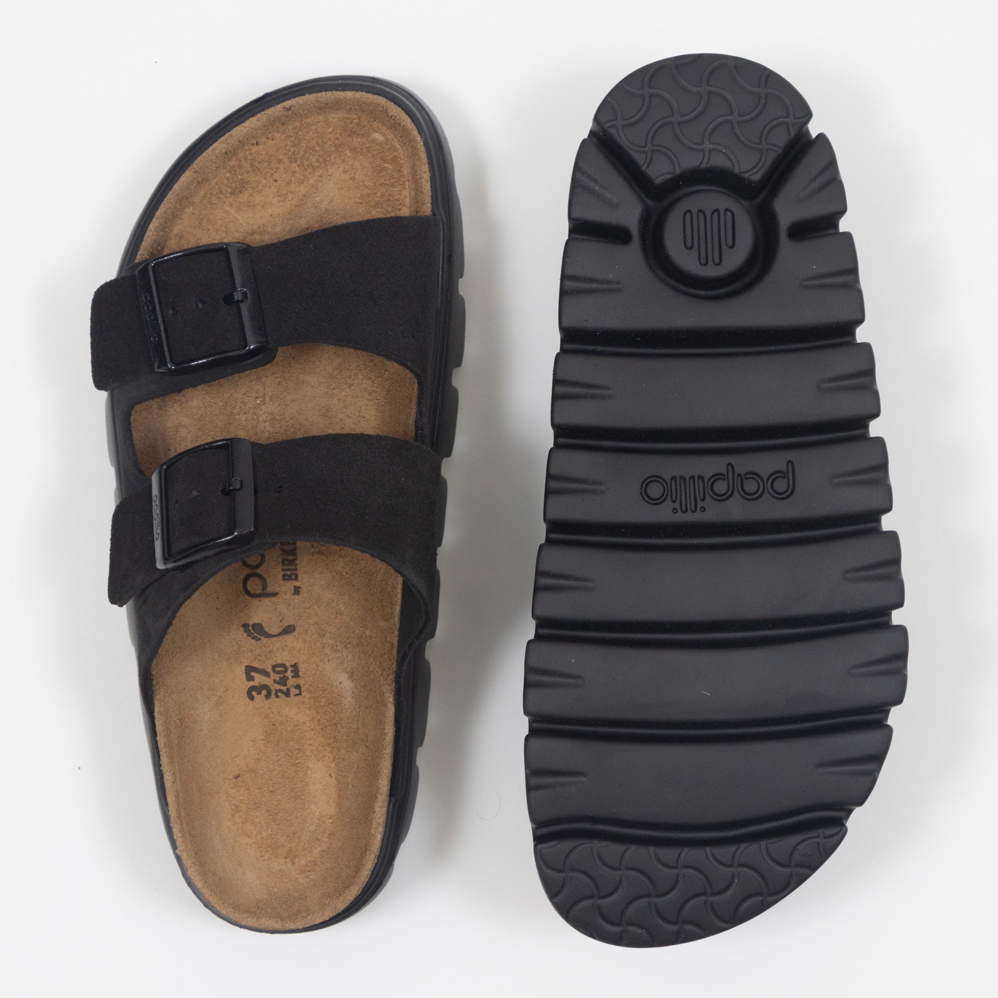 Womens BIRKENSTOCK Arizona Chunky Suede Leather Sandles in BLACK