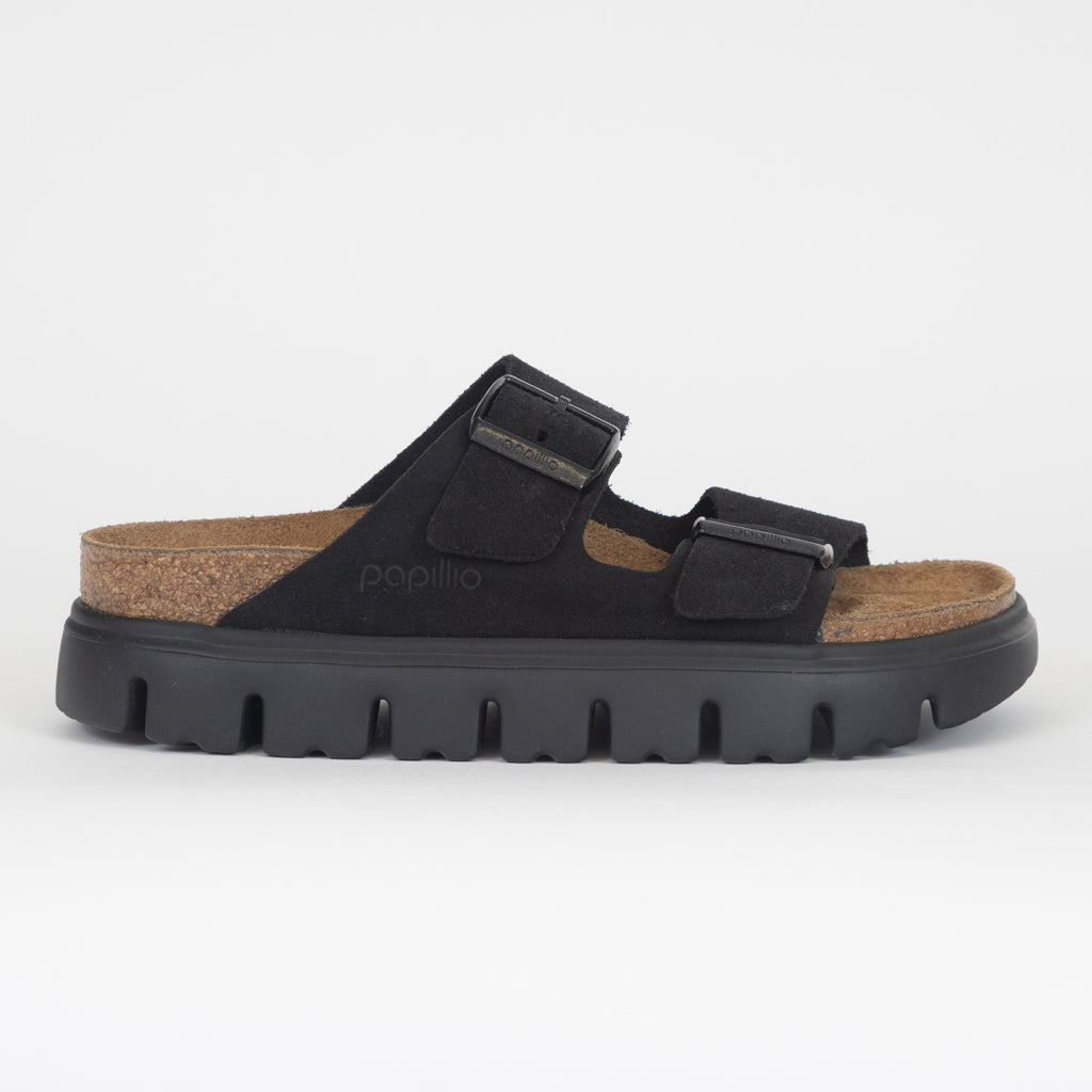 Womens BIRKENSTOCK Arizona Chunky Suede Leather Sandles in BLACK