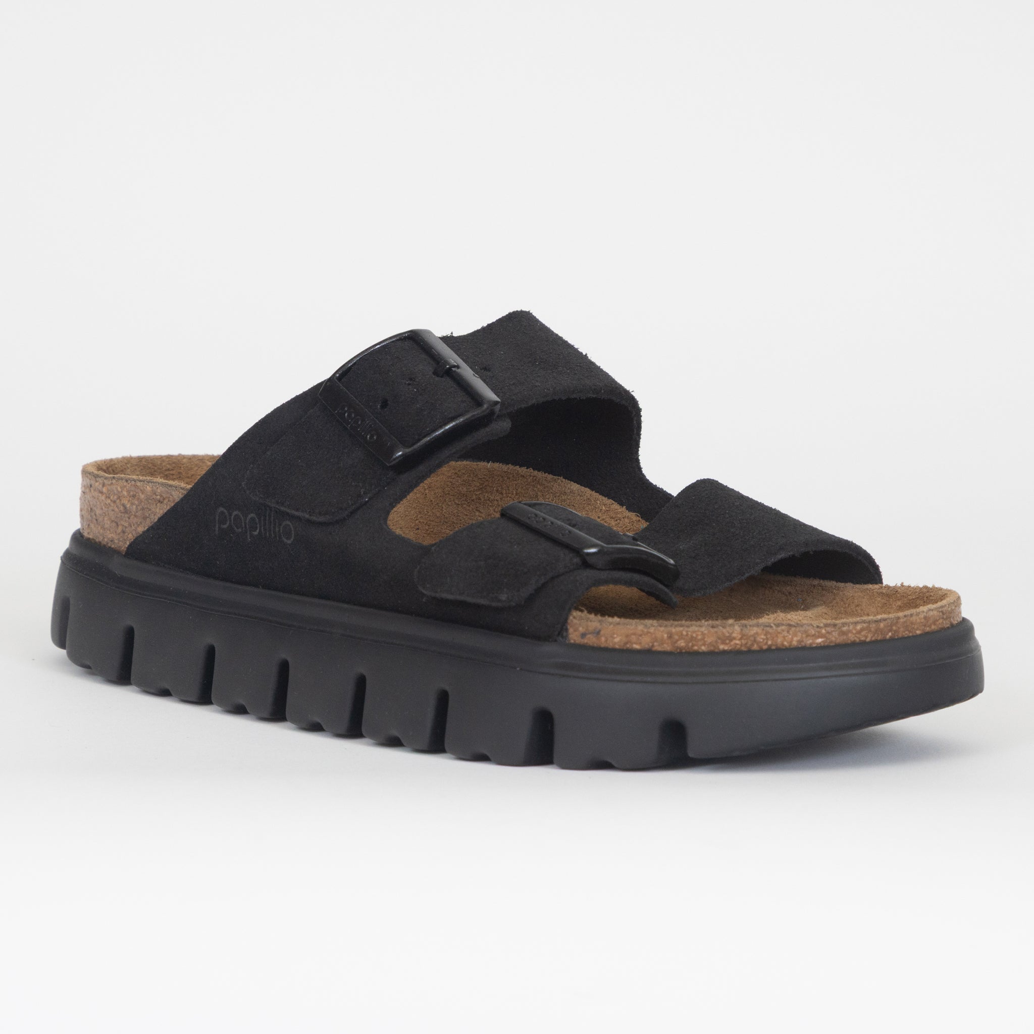Womens BIRKENSTOCK Arizona Chunky Suede Leather Sandles in BLACK